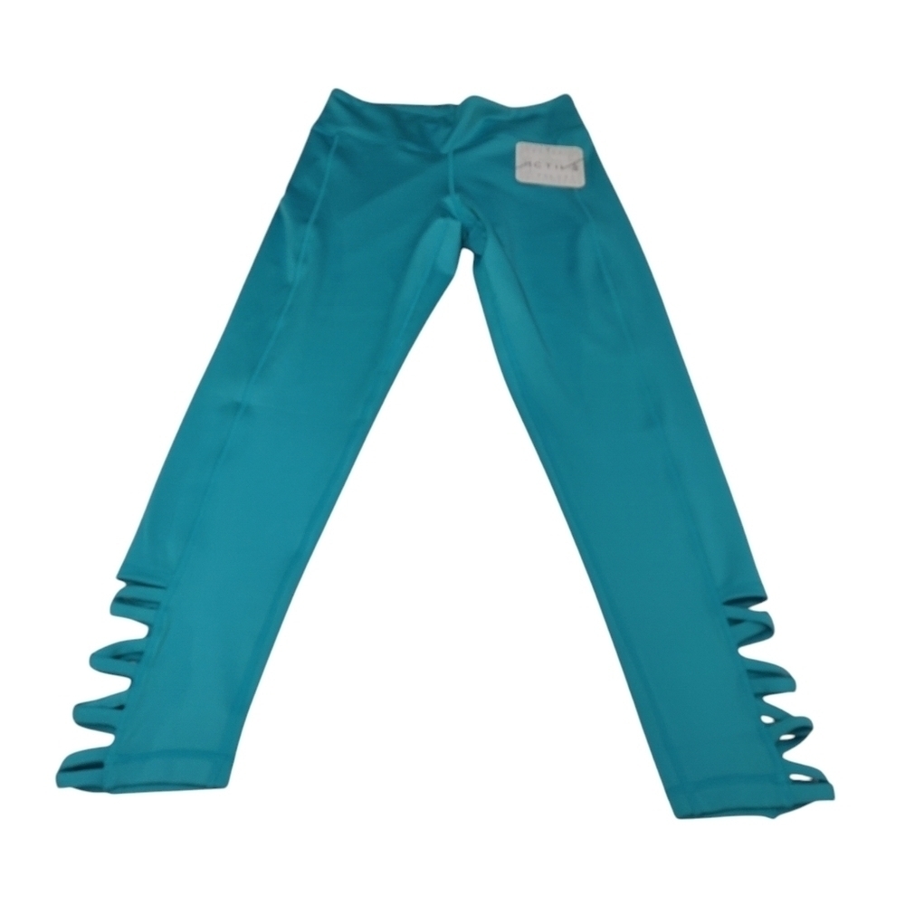 Active Women's Peacock Teal High Waist Criss-cross Ankle Leggings Size S NWT - Picture 6 of 11